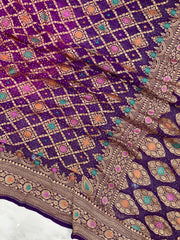 Pure Georgette Banarasi Bandhej Handloom Saree - with meenakari work - The Handlooms