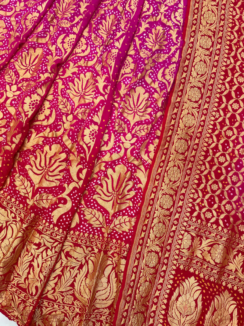 Pure Khaddi Georgette Bandhani Handloom Banarasi Lehenga - The Handlooms