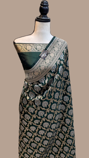Pure Katan Silk Banarasi Handloom Saree - All over Sona Roopa Jaal work - The Handlooms