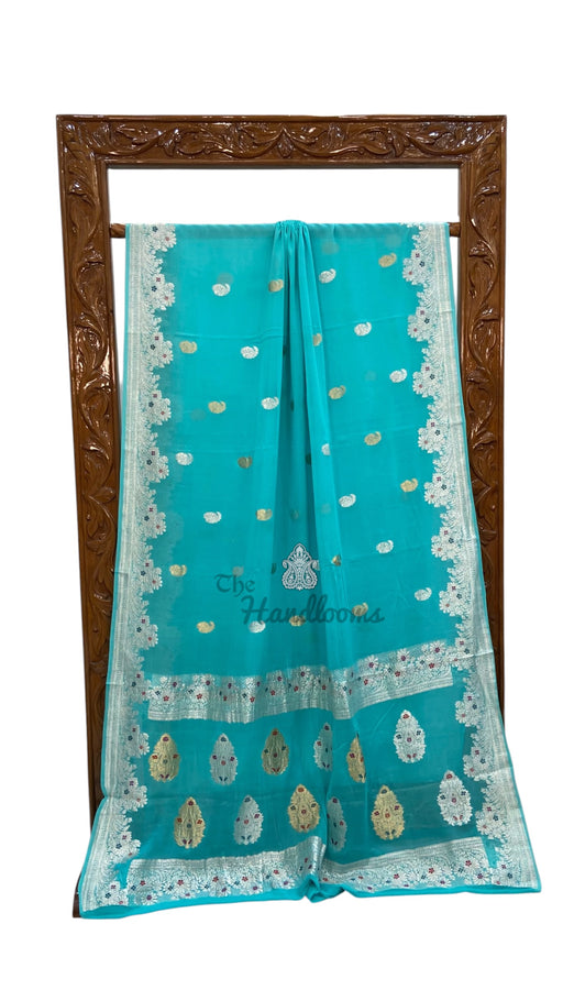 Handloom Banarasi Khaddi Georgette Saree | All-Over Sona Roopa Kadua Motifs & Meenakari - The Handlooms