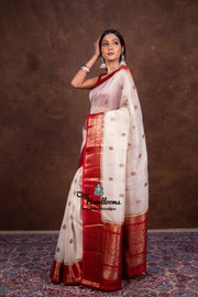 Off-white Pure Kora Handloom Banarasi Saree - The Handlooms