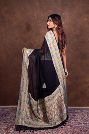 Black Khaddi Georgette Handloom Banarasi Saree - The Handlooms