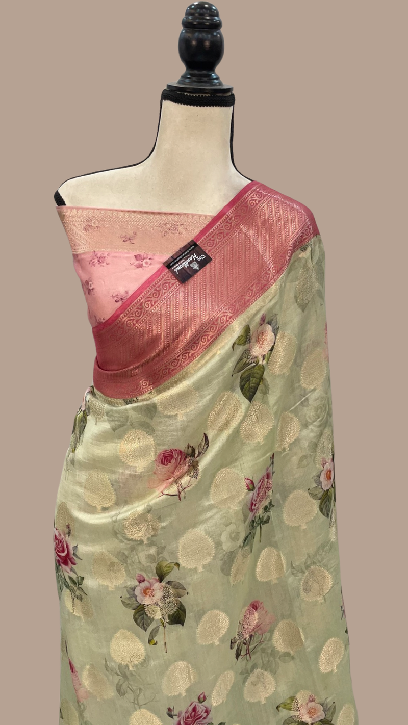 Pure Chiniya Silk Digital Print Handloom Banarasi Saree - The Handlooms