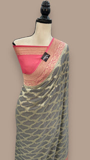 Grey Khaddi Georgette Handloom Banarasi Saree - The Handlooms