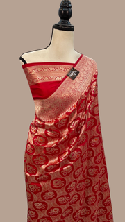 Pure Katan Silk Banarasi Handloom Saree - All over Jaal work - With Meenakari - The Handlooms