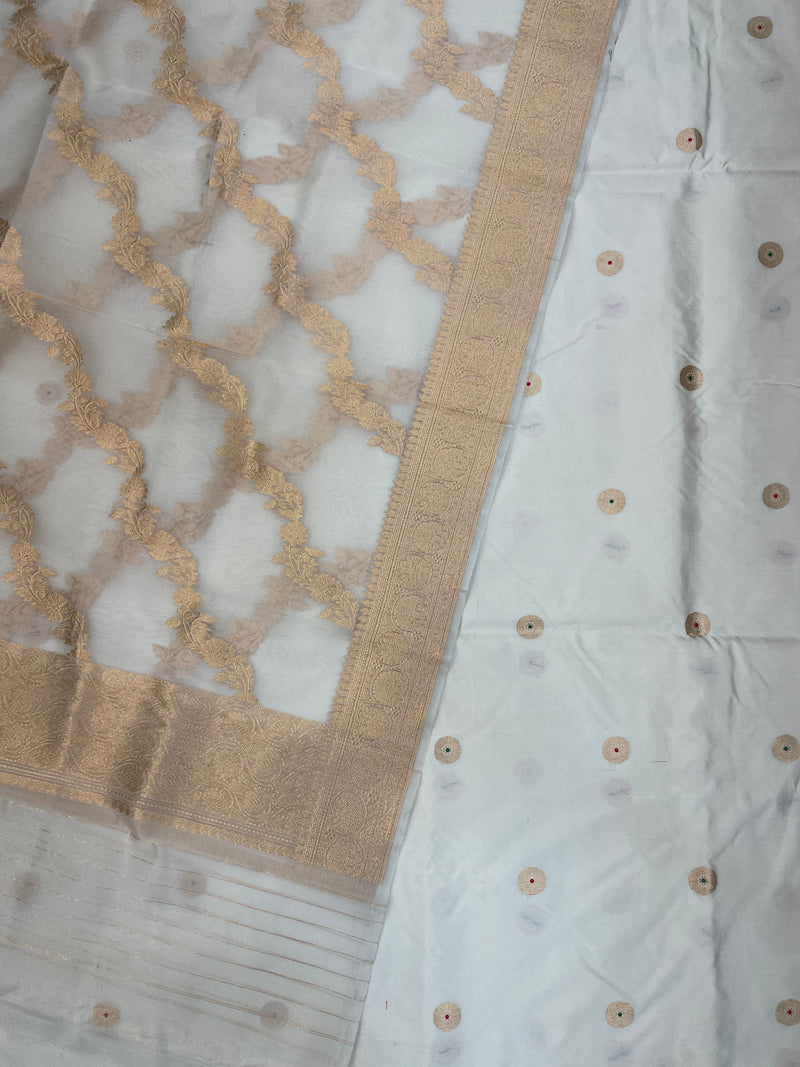Pure Katan Silk Handlooms Banarasi Dress material With Organza Dupatta - The Handlooms