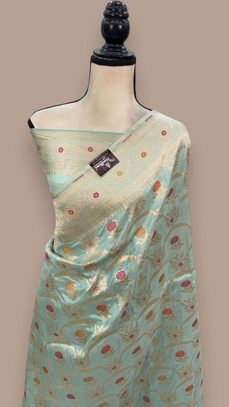 Pure Katan Silk Banarasi Handloom Saree - All over Jaal work with Meenakari - The Handlooms