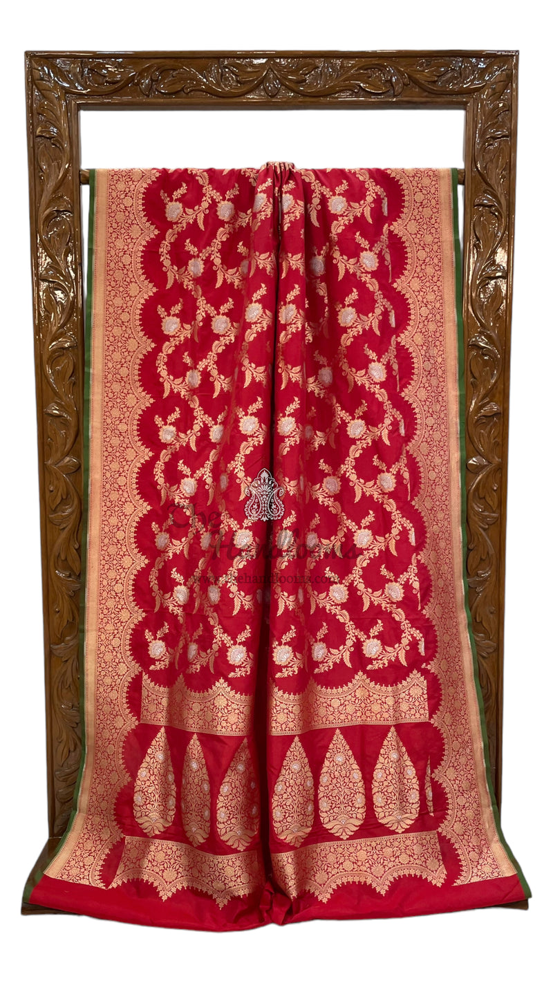 Pure Katan Silk Banarasi Handloom Saree - All over Sona Roopa Jaal work - The Handlooms