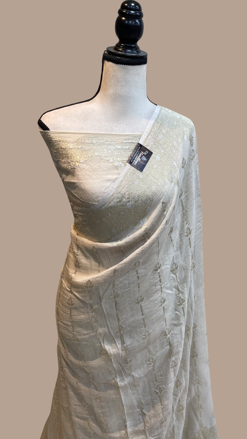 Tussar Georgette Handloom Banarasi Saree - All over Sona Roopa Jaal Work - The Handlooms