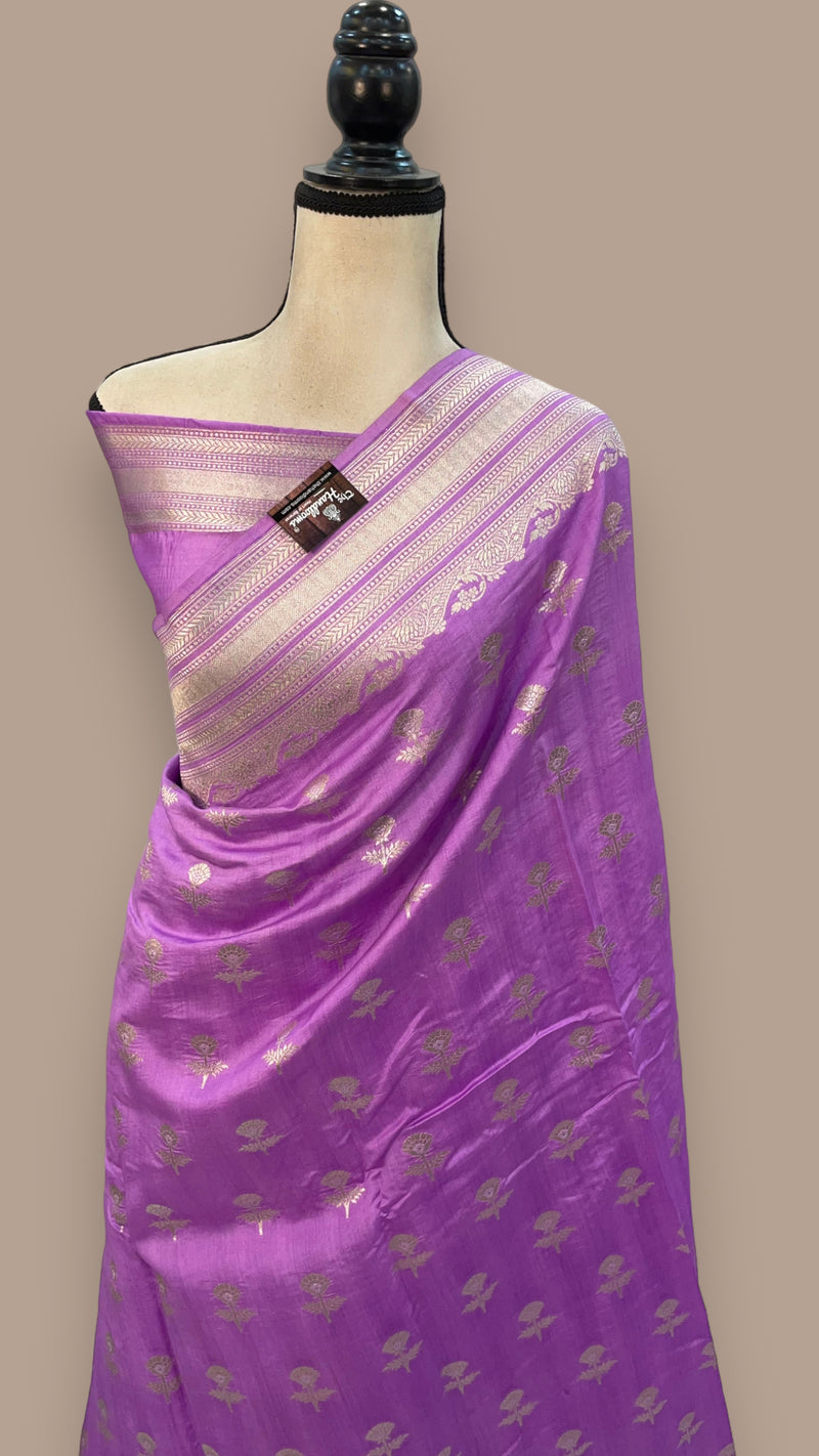 Lavender Pure Khaddi Chiniya Handloom Banarasi Saree - The Handlooms
