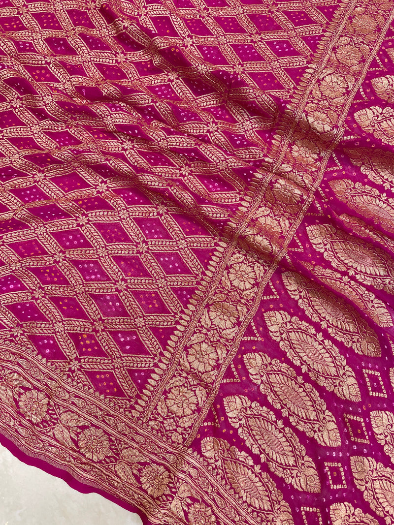 Pure Georgette Banarasi Bandhej Handloom Saree - The Handlooms