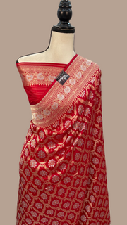 Pure Katan Silk Banarasi Handloom Saree - All over Sona Roopa Jaal work - The Handlooms