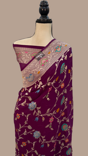 Khaddi Georgette Handloom Banarasi Saree - All over Jaal Work With Meenakari - The Handlooms