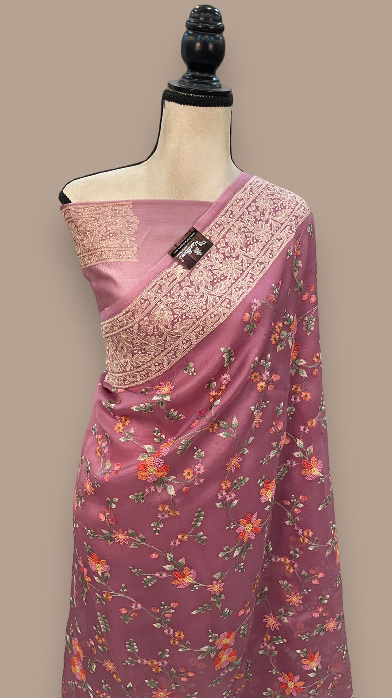 Pure Organza Chikankari Handloom Banarasi Saree - The Handlooms