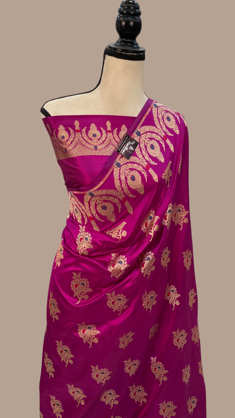 Pure Katan Silk Banarasi Handloom Saree - All over Jaal work with Meenakari - The Handlooms