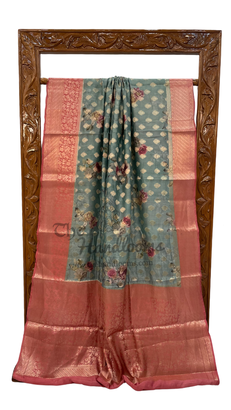 Pure Chiniya Silk Digital Print Handloom Banarasi Saree - The Handlooms