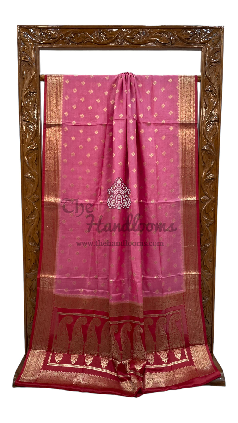 Pink Pure Tussar Silk Handloom Banarasi Saree - The Handlooms