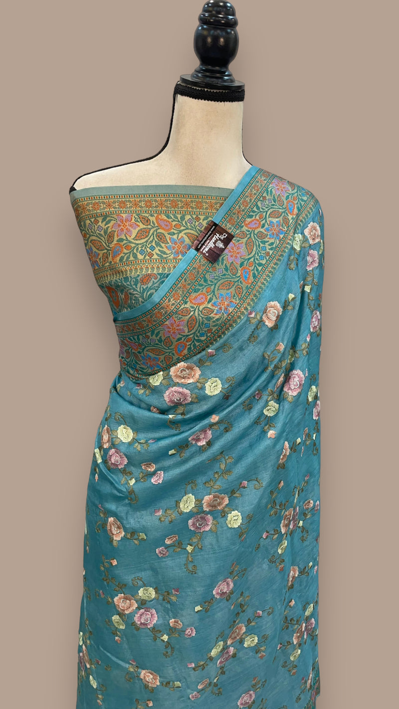 Tussar Silk Handloom Banarasi Saree With Chikankari - The Handlooms