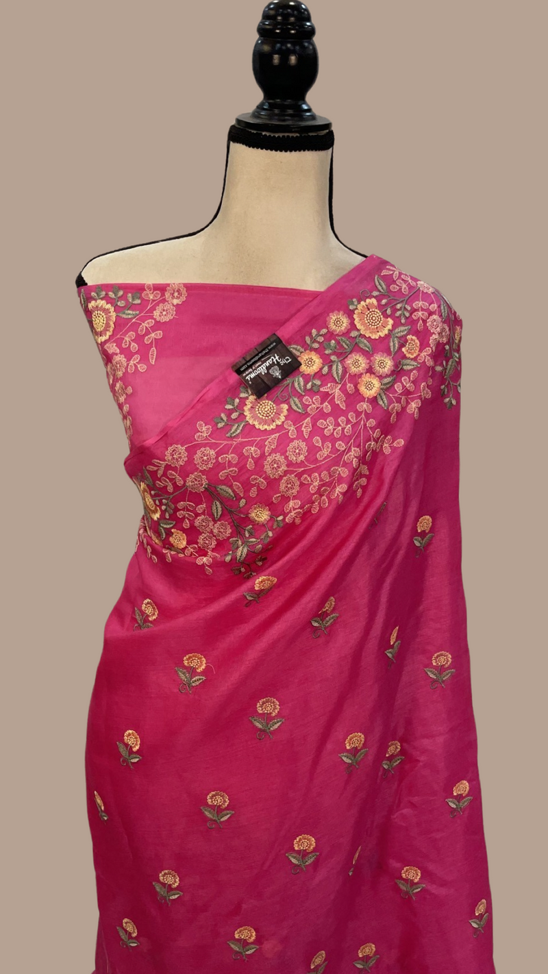 Tussar Silk Handloom Banarasi Saree With Chikankari - The Handlooms