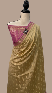 Pure Dupion Silk Banarasi Saree - Gold Zari - The Handlooms
