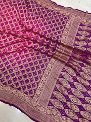Dual Shade Pure Georgette Banarasi Bandhej Handloom Saree - The Handlooms
