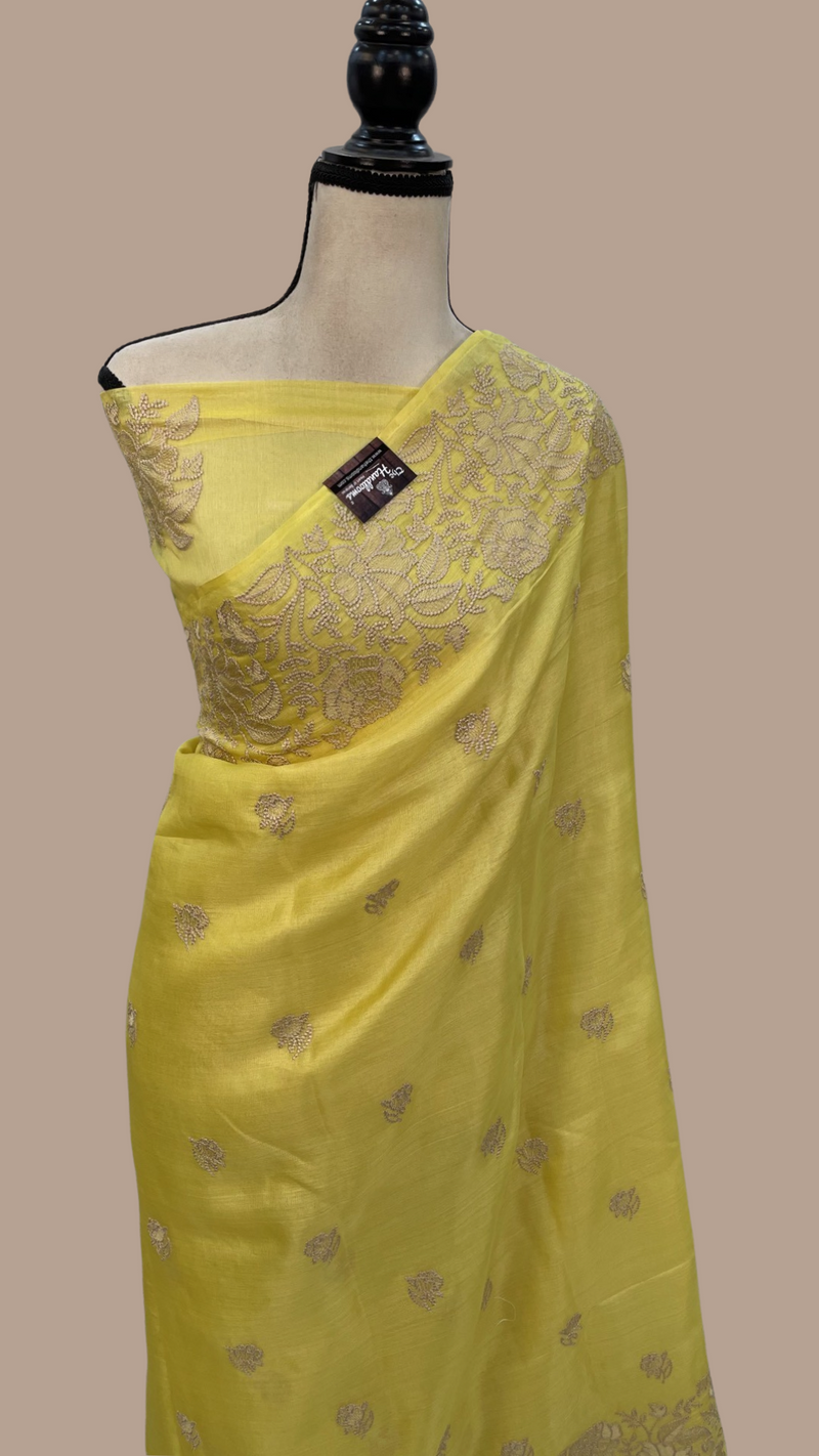 Tussar Silk Handloom Banarasi Saree With Chikankari - The Handlooms