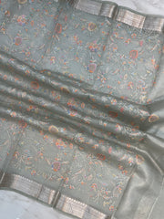 Pure Organza Handloom Banarasi dupatta With Chikankari And Digital Print - The Handlooms