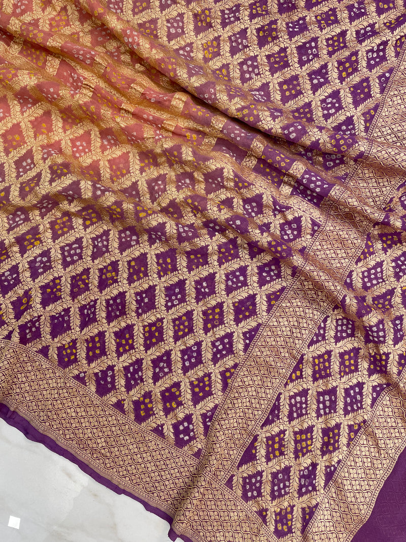 Pure Georgette Banarasi Bandhej Handloom Dupatta - The Handlooms