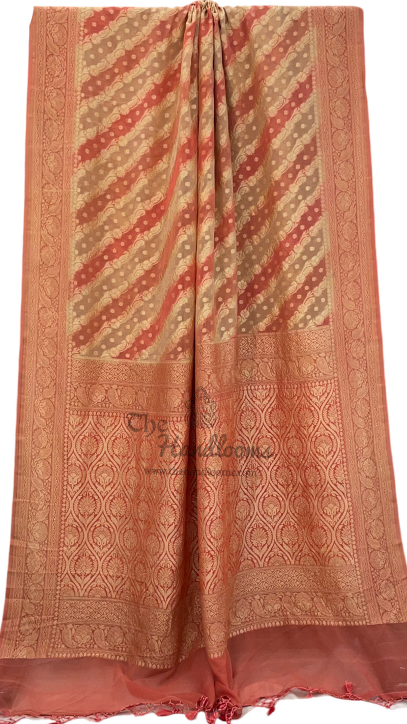 Khaddi Georgette Handloom Banarasi Saree - Gold Zari - The Handlooms