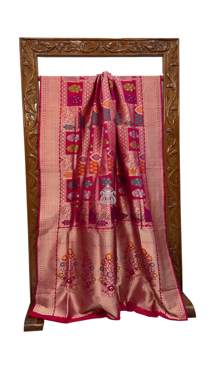 Pure Katan Silk Banarasi Handloom Saree - All Over Jaal Work With Meenakari
