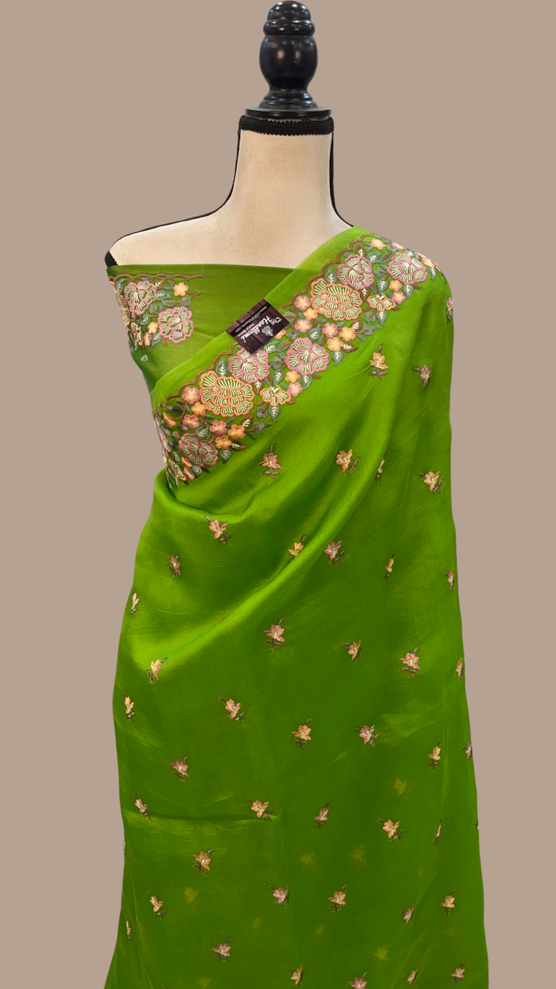 Pure Organza Chikankari Handloom Banarasi Saree - The Handlooms