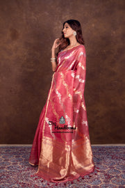 Onion Pink Pure Kora Handloom Banarasi Saree - The Handlooms