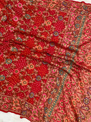 Pure Georgette Banarasi Bandhej Handloom Saree - with meenakari work - The Handlooms