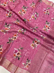 Pure Georgette  Digital Print with Chikankari Handloom Banarasi Saree - The Handlooms