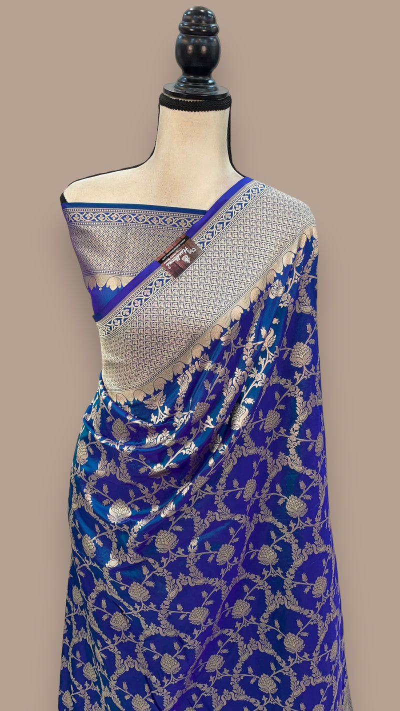 Pure Katan Silk Banarasi Handloom Saree - All Over Jaal Work - The Handlooms