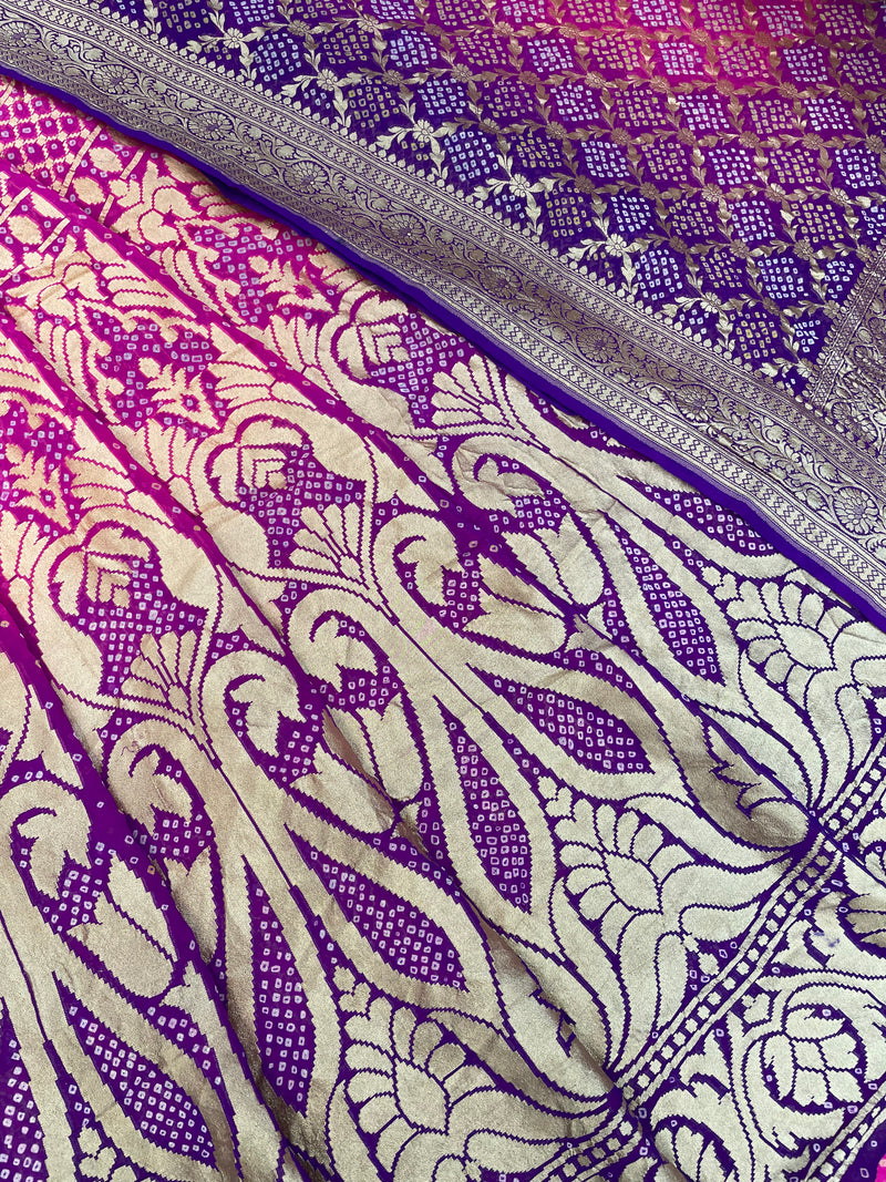 Pure Khaddi Georgette Bandhani Handloom Banarasi Lehenga - The Handlooms