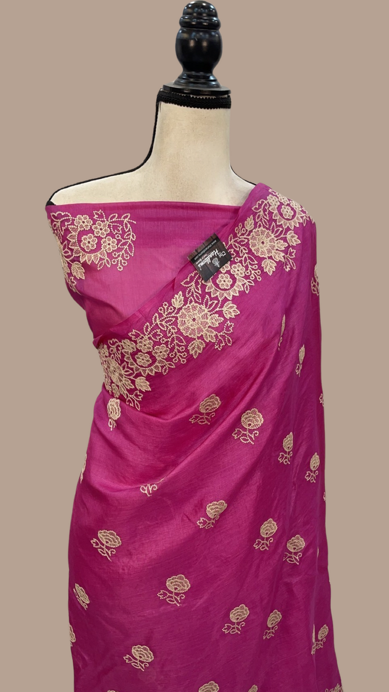 Tussar Silk Handloom Banarasi Saree With Chikankari - The Handlooms