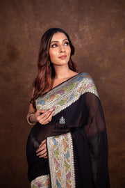 Black Khaddi Georgette Handloom Banarasi Saree - The Handlooms