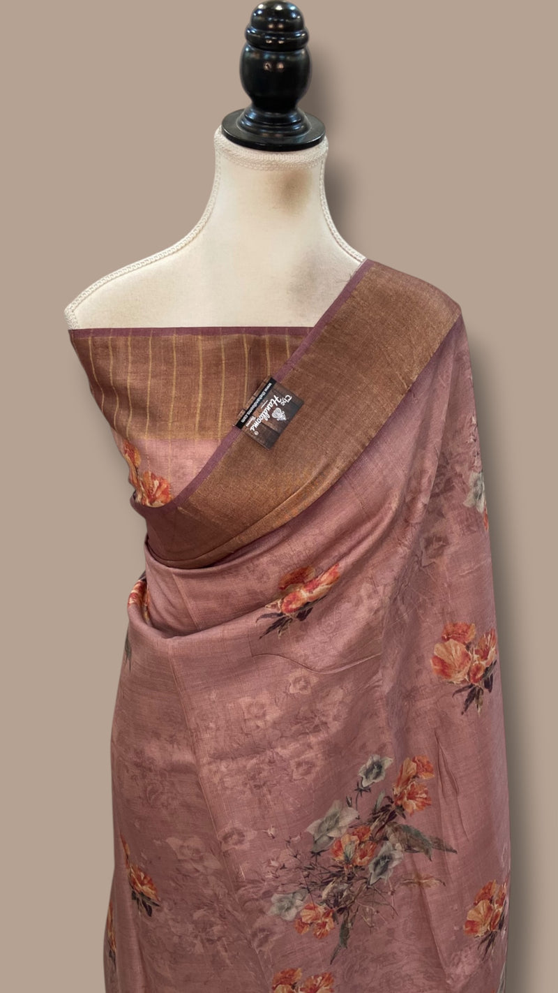 Pure Tussar Silk Handloom Banarasi Saree With Digital Print