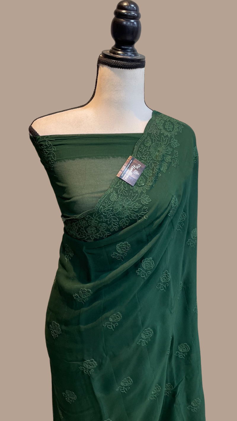 Pure Georgette Chikankari Handloom Banarasi Saree - The Handlooms