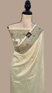 Off-white Pure Butter Crepe Banarasi Saree - The Handlooms