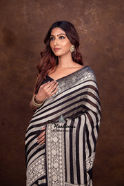 Black Khaddi Georgette Handloom Banarasi Saree - The Handlooms