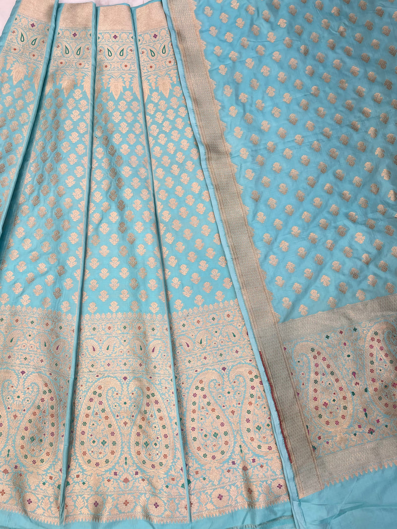 Pure Katan Silk Handloom Banarasi Lehenga All Over Sona Roopa Jaal Work With Stitched - The Handlooms