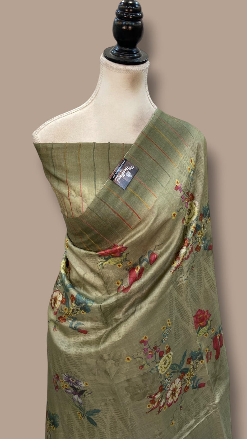 Pure Tussar Silk Handloom Banarasi Saree With Digital Print