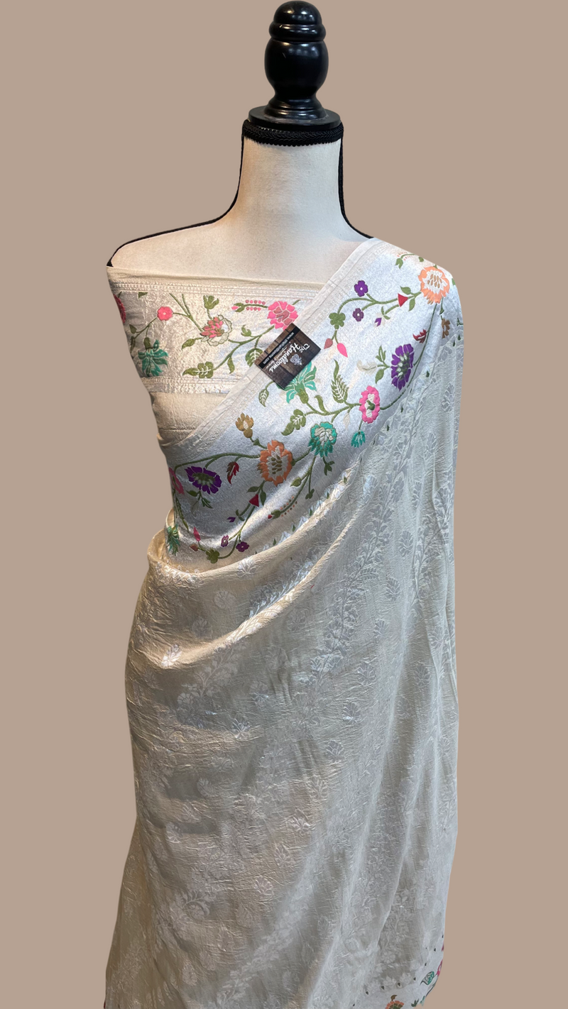 Tussar Georgette Handloom Banarasi Saree - Paithani Border - The Handlooms