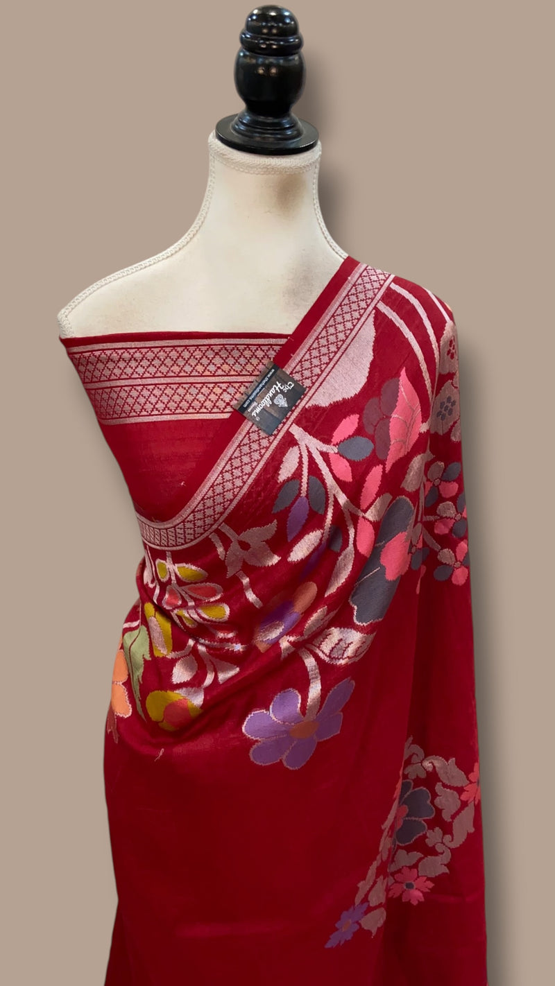 Pure Tussar Georgette Handloom Banarasi Saree With Meenakari