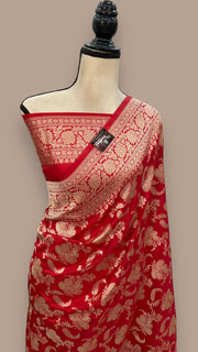 Pure Katan Silk Banarasi Handloom Saree - All Over Jaal Work - The Handlooms