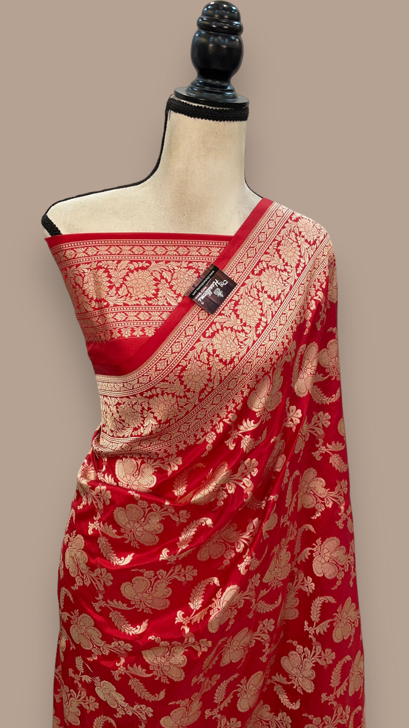 Pure Katan Silk Banarasi Handloom Saree - All Over Jaal Work - The Handlooms