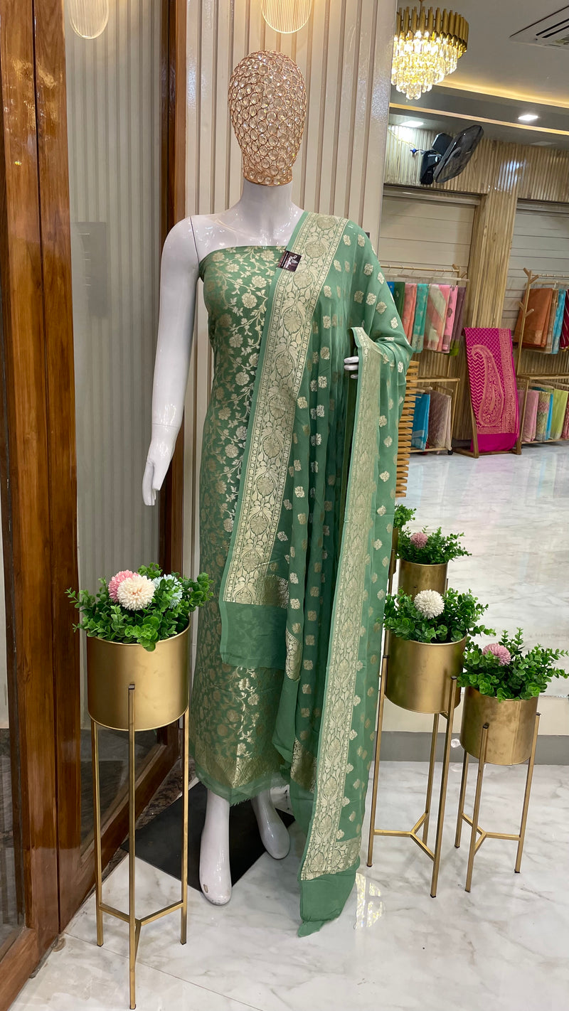 Khaddi Georgette Handlooms Banarasi Dress material - The Handlooms