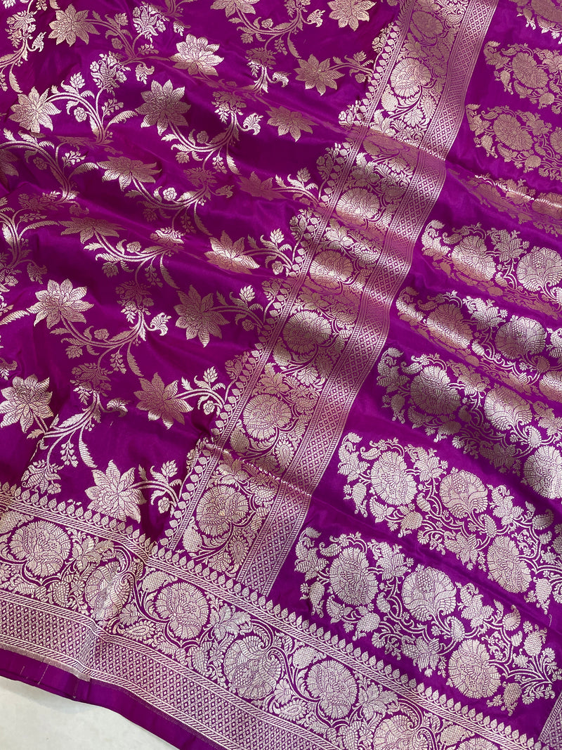 Pure Katan Silk Banarasi Handloom Saree - All Over Jaal Work - The Handlooms